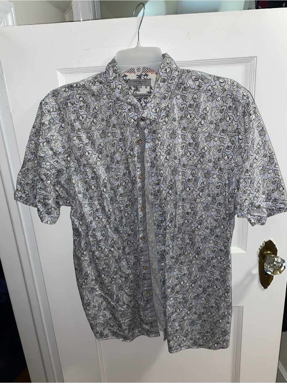Ted Baker Men’s Short-Sleeve Paisley Button-Down Shirt - Gray & White